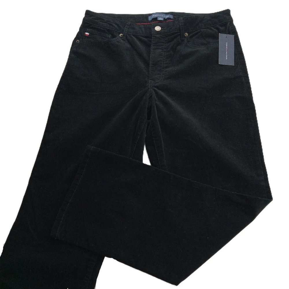 Tommy Hilfiger Women's Corduroy Ankle Pant Size 10 Black Mid Rise Straight Leg